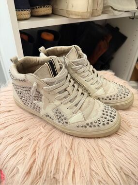 ShuShop Beige Studded High-Top Sneakers